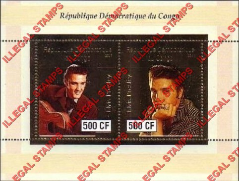 Congo Democratic Republic 2003 Elvis Presley Gold Foil Illegal Stamp Souvenir Sheet of 2