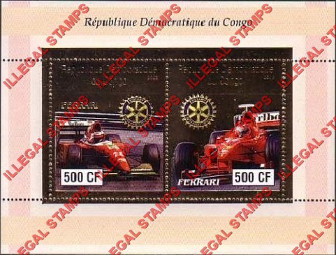 Congo Democratic Republic 2003 Ferrari Gold Foil Illegal Stamp Souvenir Sheet of 2