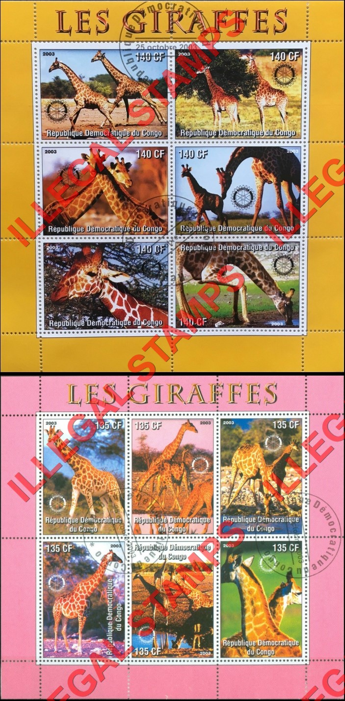 Congo Democratic Republic 2003 Giraffes Illegal Stamp Souvenir Sheets of 6