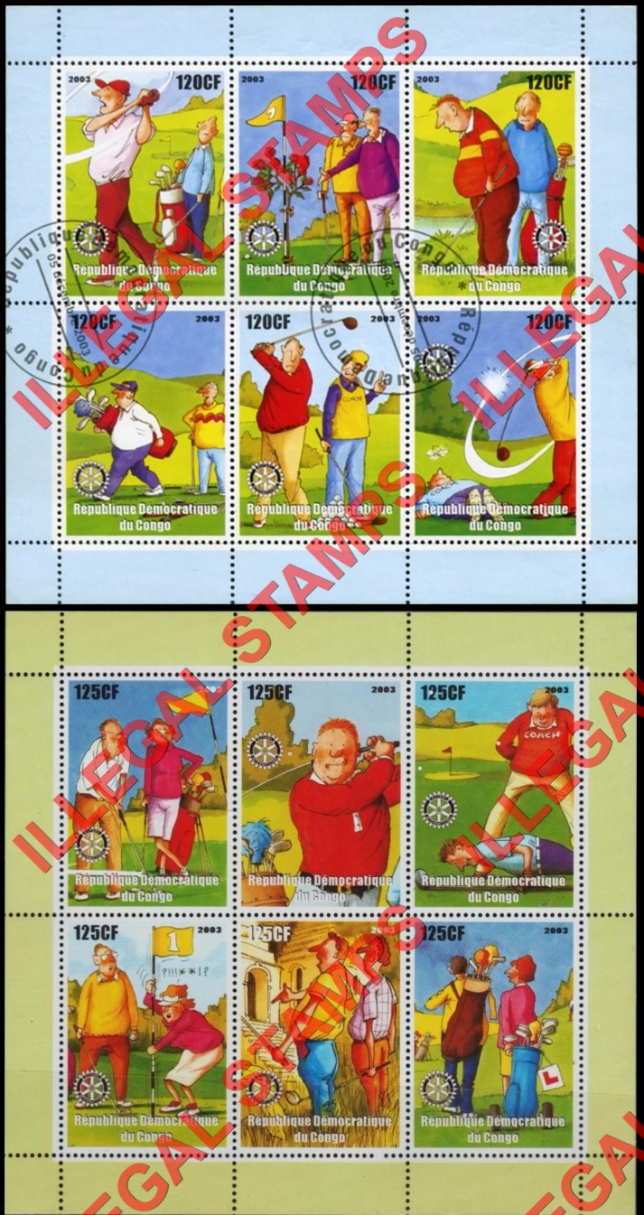 Congo Democratic Republic 2003 Golf Illegal Stamp Souvenir Sheets of 6