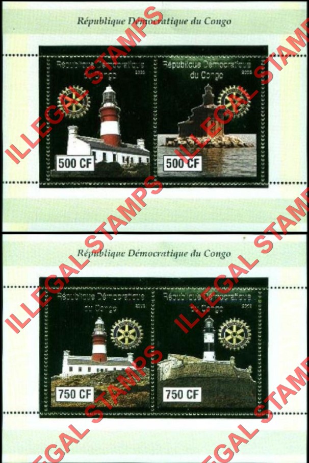 Congo Democratic Republic 2003 Lighthouses Gold Foil Illegal Stamp Souvenir Sheet of 2