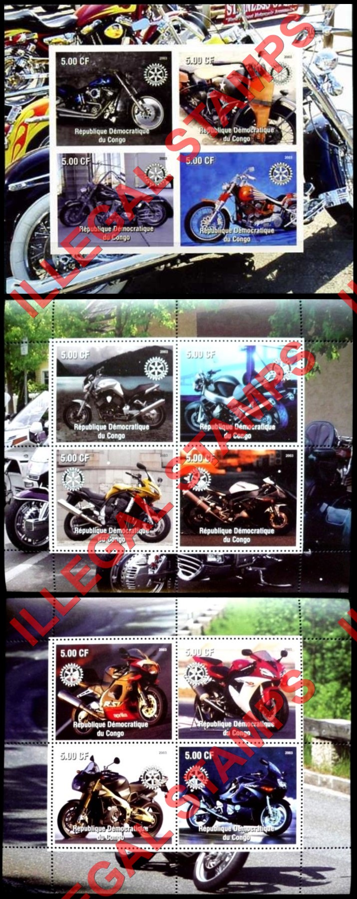 Congo Democratic Republic 2003 Motorcycles Illegal Stamp Souvenir Sheets of 4