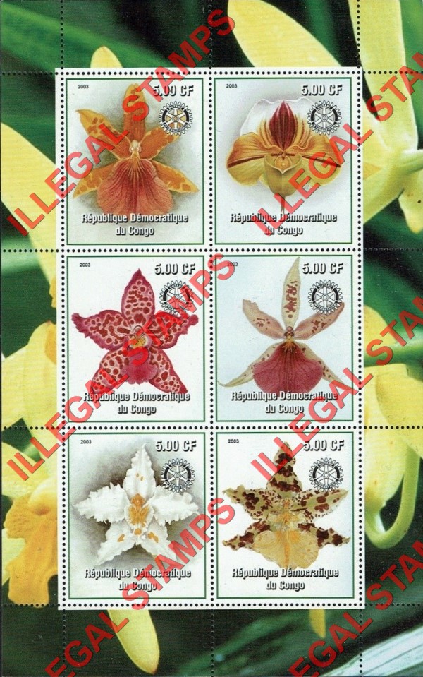 Congo Democratic Republic 2003 Orchids Illegal Stamp Souvenir Sheet of 6