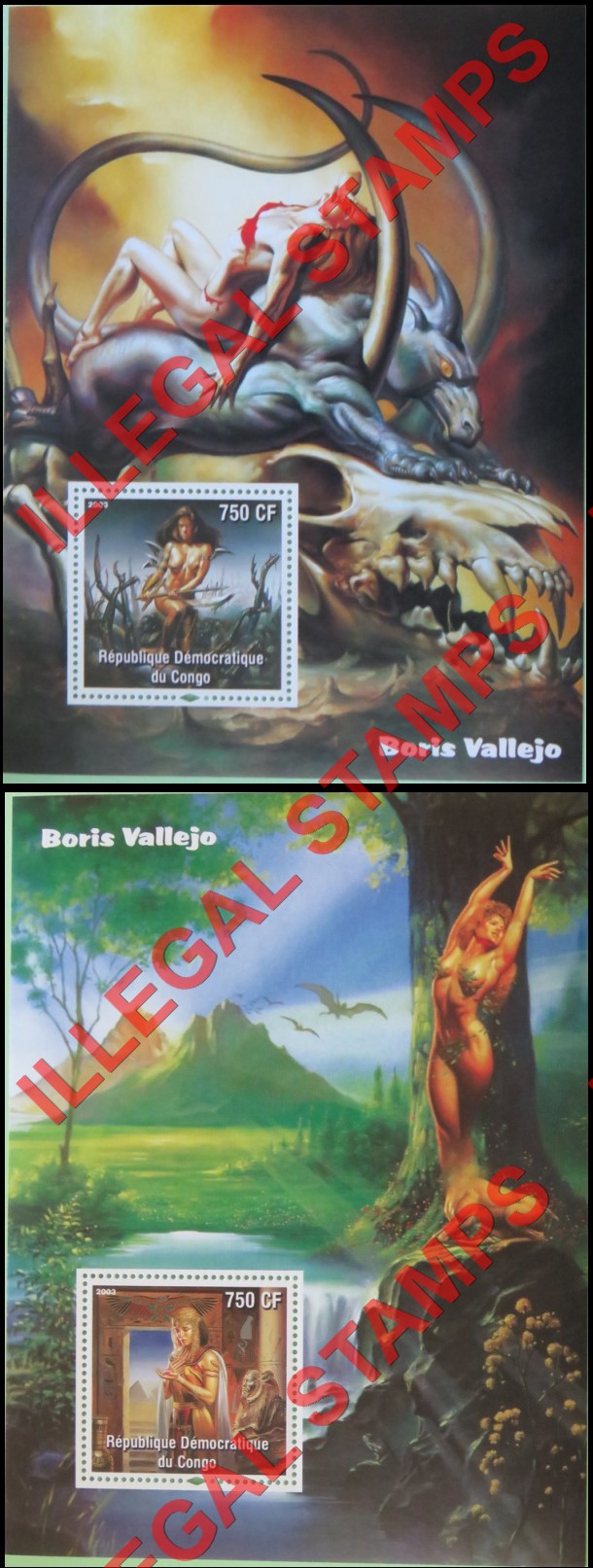 Congo Democratic Republic 2003 Paintings Boris Vallejo Illegal Stamp Souvenir Sheets of 1