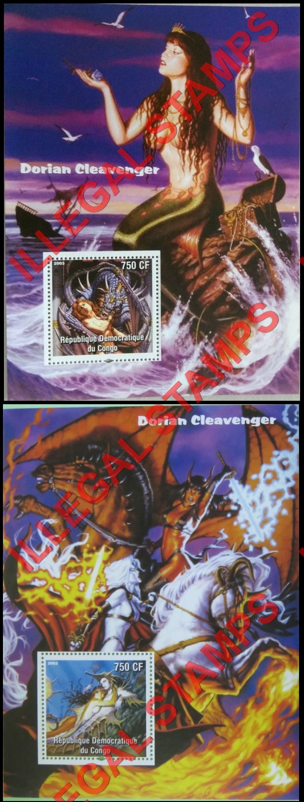 Congo Democratic Republic 2003 Paintings Dorian Cleavenger Illegal Stamp Souvenir Sheets of 1