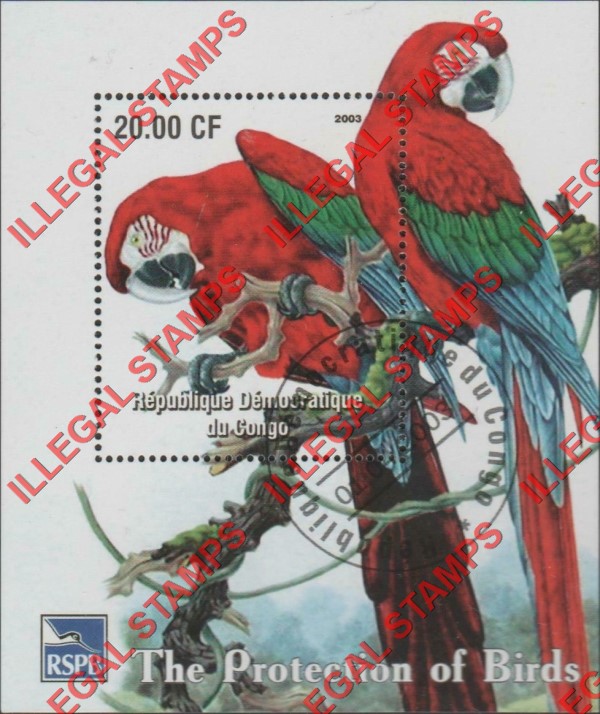 Congo Democratic Republic 2003 Parrots Illegal Stamp Souvenir Sheet of 1