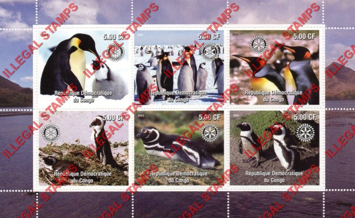 Congo Democratic Republic 2003 Penguins Illegal Stamp Souvenir Sheet of 6