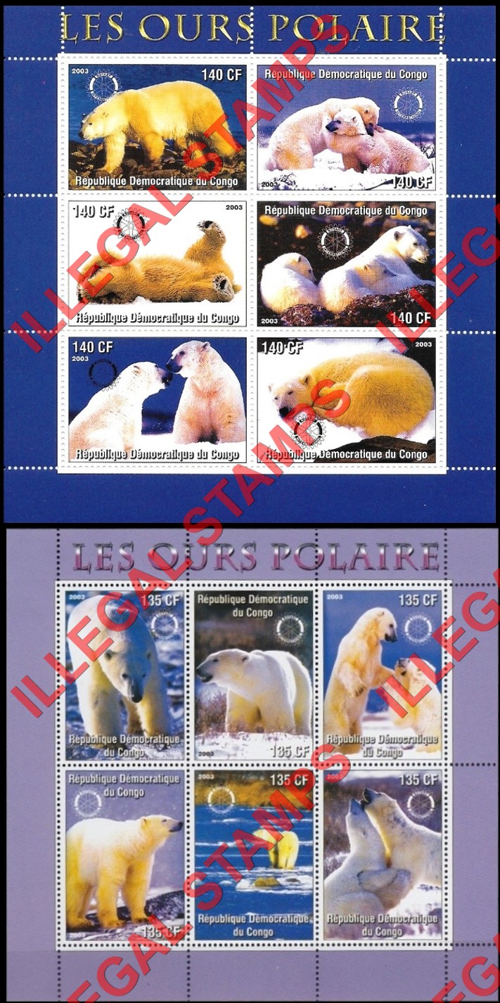 Congo Democratic Republic 2003 Polar Bears Illegal Stamp Souvenir Sheets of 6