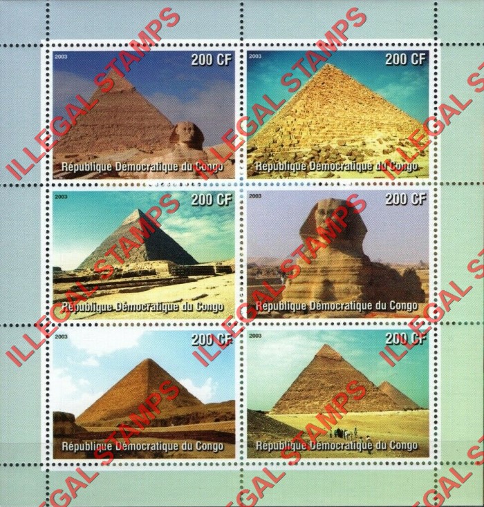 Congo Democratic Republic 2003 The Great Pyramid and Sphinx Illegal Stamp Souvenir Sheet of 6