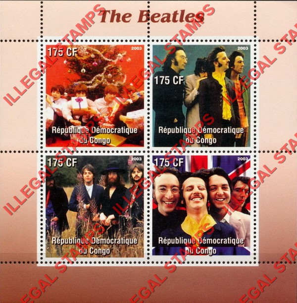 Congo Democratic Republic 2003 The Beatles Illegal Stamp Souvenir Sheet of 4