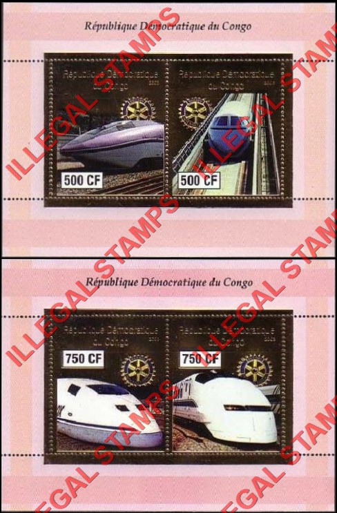 Congo Democratic Republic 2003 Trains Gold Foil Illegal Stamp Souvenir Sheets of 2