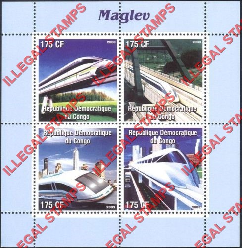 Congo Democratic Republic 2003 Trains Maglev Illegal Stamp Souvenir Sheet of 4
