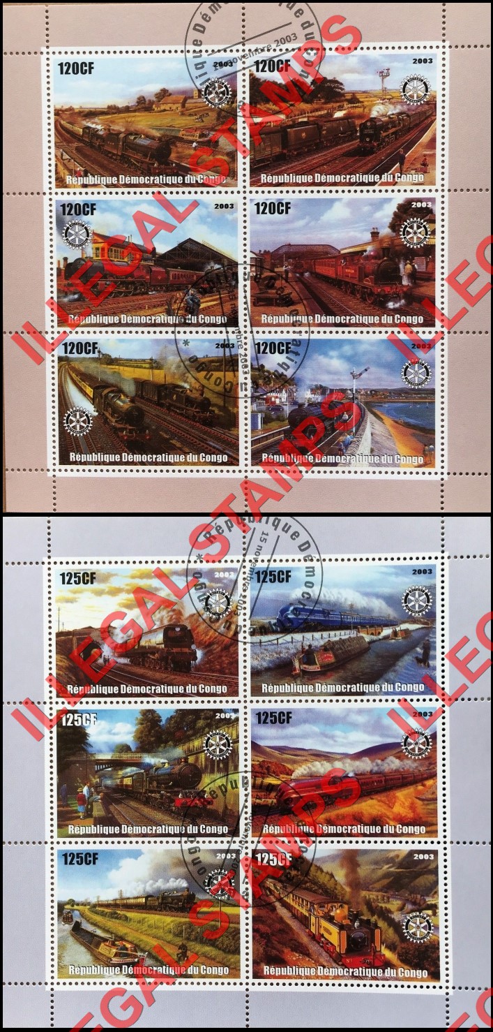 Congo Democratic Republic 2003 Trains Illegal Stamp Souvenir Sheets of 6