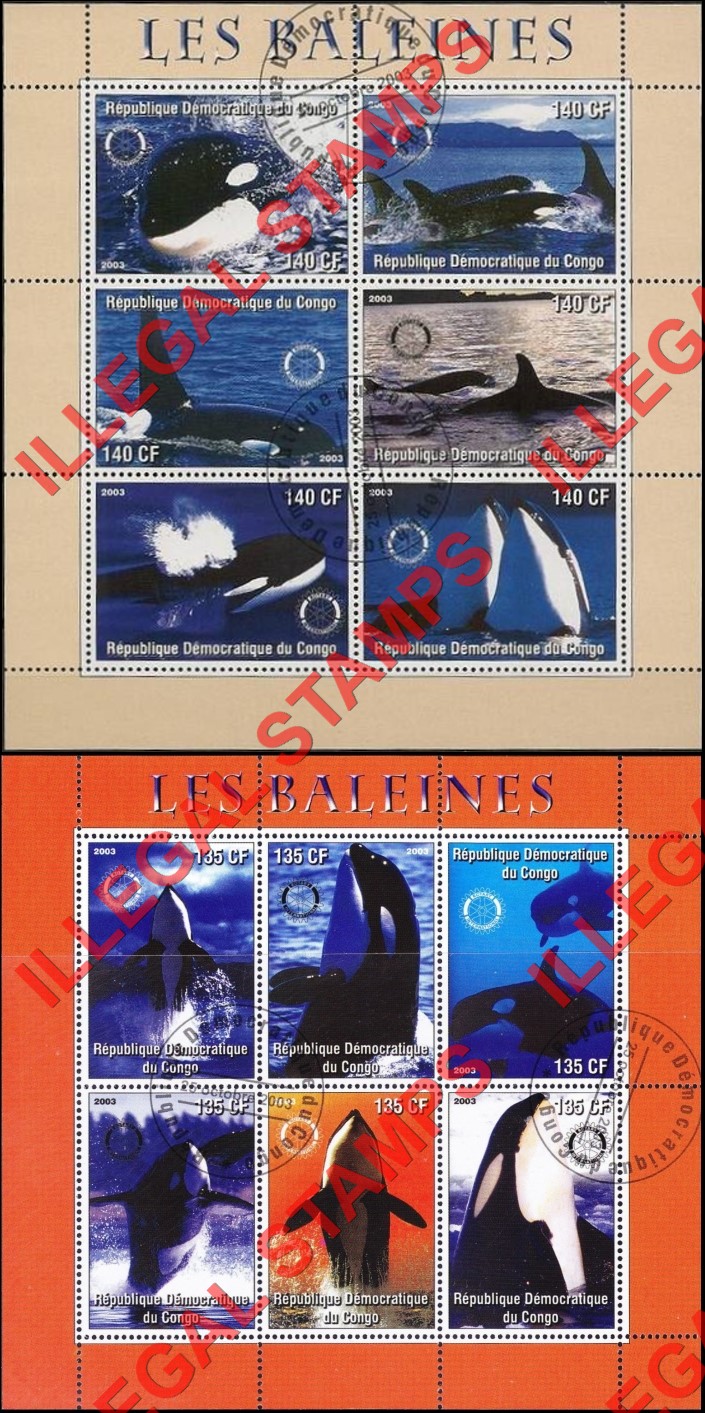Congo Democratic Republic 2003 Whales Illegal Stamp Souvenir Sheets of 6