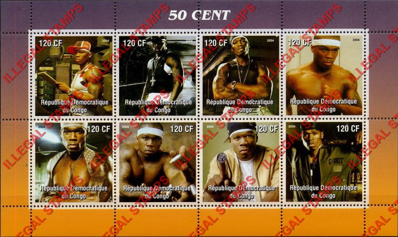 Congo Democratic Republic 2004 50 Cent Illegal Stamp Souvenir Sheet of 8