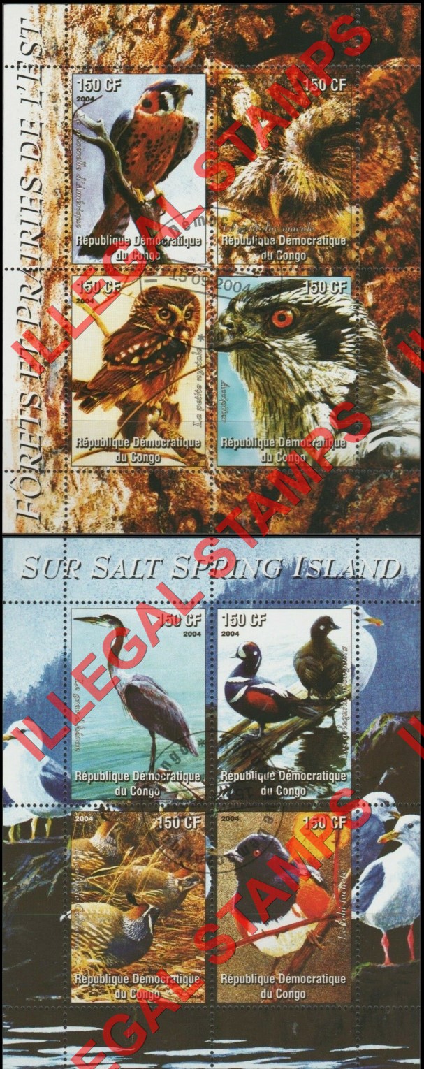 Congo Democratic Republic 2004 Birds Illegal Stamp Souvenir Sheets of 4 (Part 1)