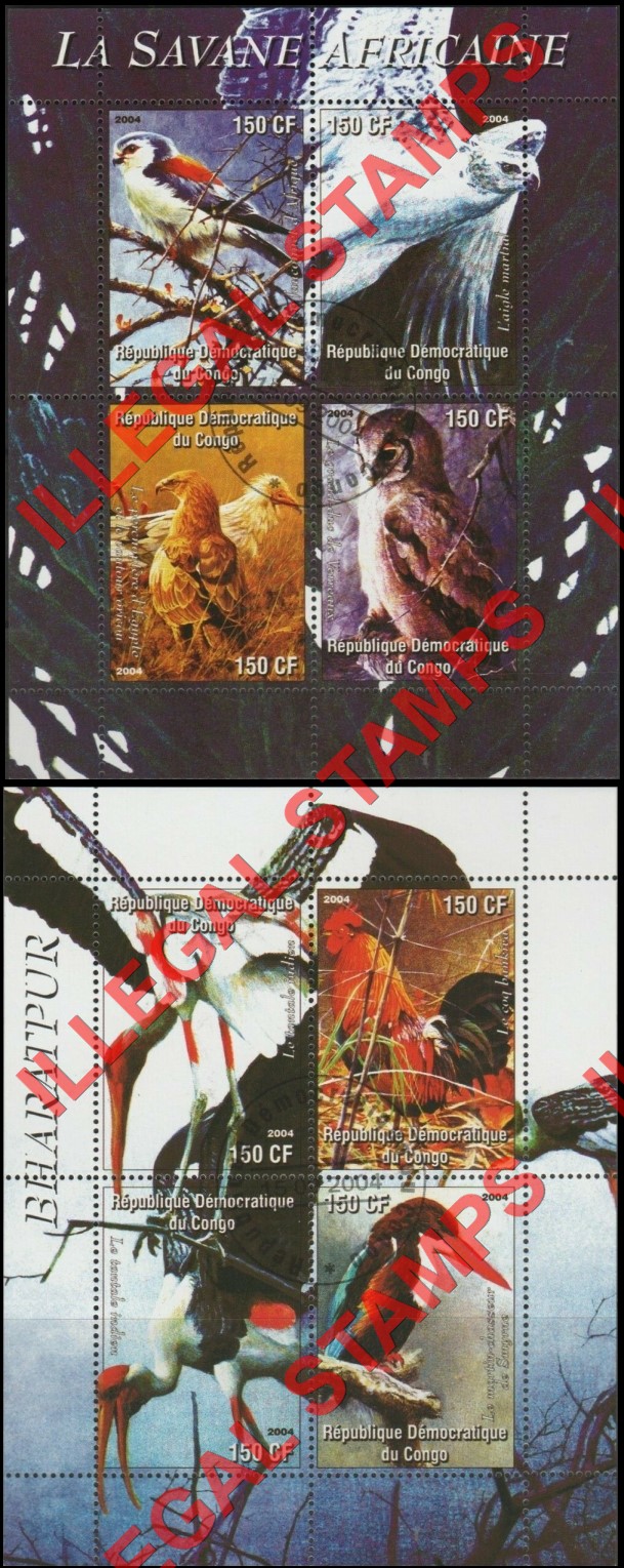 Congo Democratic Republic 2004 Birds Illegal Stamp Souvenir Sheets of 4 (Part 2)
