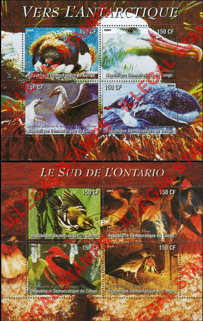 Congo Democratic Republic 2004 Birds Illegal Stamp Souvenir Sheets of 4 (Part 3)