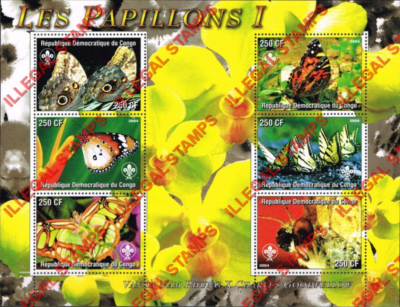 Congo Democratic Republic 2004 Butterflies Illegal Stamp Souvenir Sheets of 6 (Part 1)
