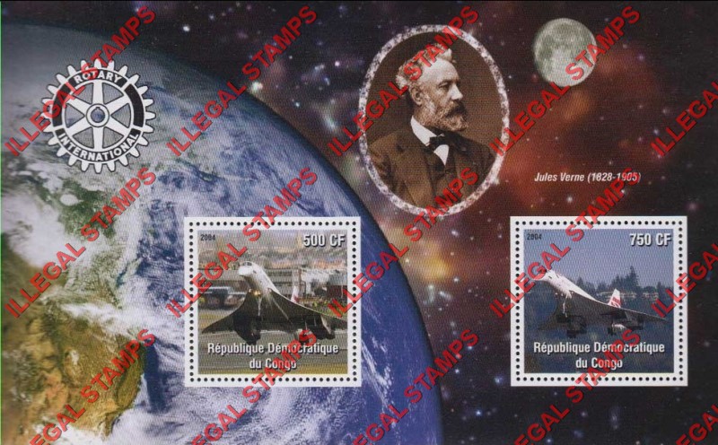 Congo Democratic Republic 2004 Concorde and Jules Verne Illegal Stamp Souvenir Sheet of 2