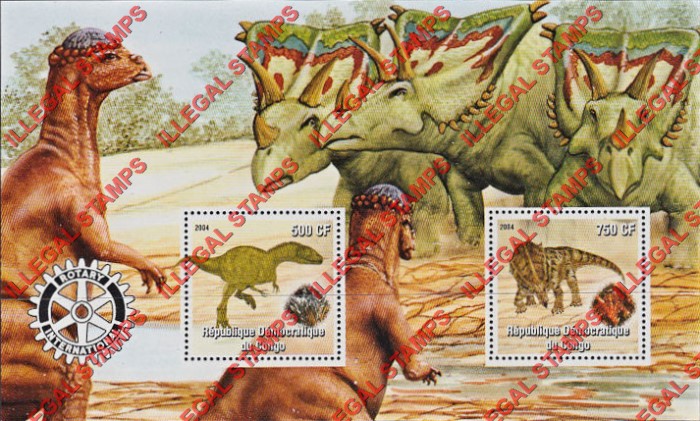 Congo Democratic Republic 2004 Dinosaurs Illegal Stamp Souvenir Sheet of 2