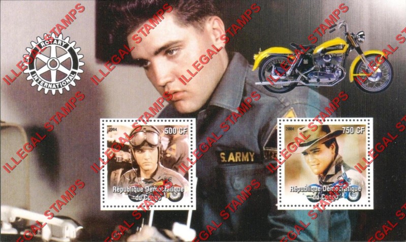 Congo Democratic Republic 2004 Elvis Presley with Motorcycles Illegal Stamp Souvenir Sheet of 2