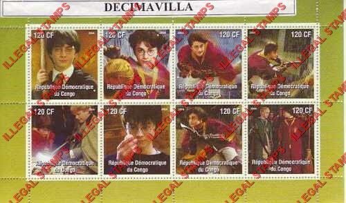 Congo Democratic Republic 2004 Harry Potter Illegal Stamp Souvenir Sheet of 8