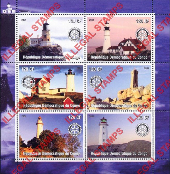 Congo Democratic Republic 2004 Lighthouses Illegal Stamp Souvenir Sheet of 6