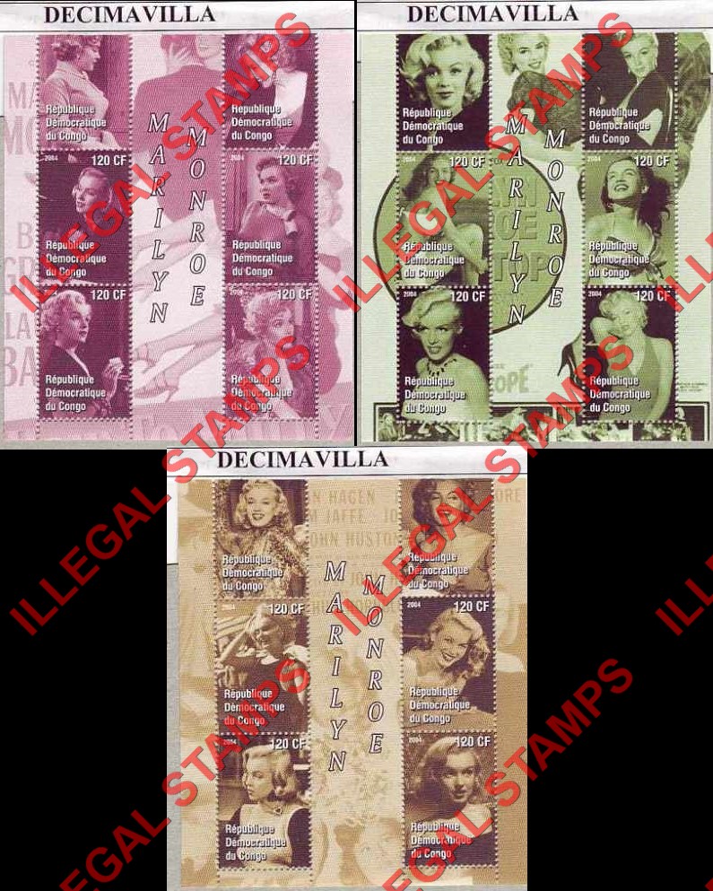 Congo Democratic Republic 2004 Marilyn Monroe Illegal Stamp Souvenir Sheets of 6