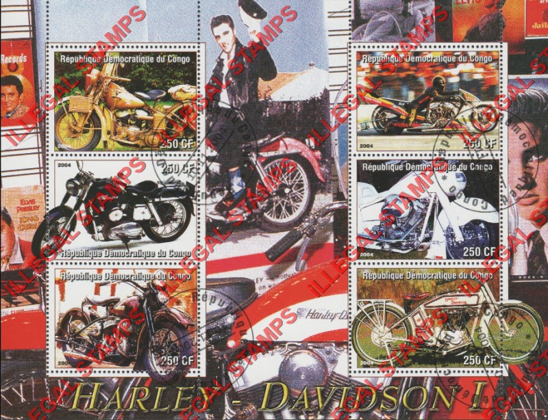 Congo Democratic Republic 2004 Motorcycles Harley Davidson and Elvis Illegal Stamp Souvenir Sheet of 6