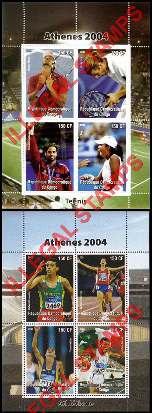 Congo Democratic Republic 2004 Olympic Games in Athens Illegal Stamp Souvenir Sheets of 4 (Part 3)