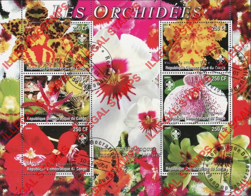 Congo Democratic Republic 2004 Orchids Illegal Stamp Souvenir Sheet of 6