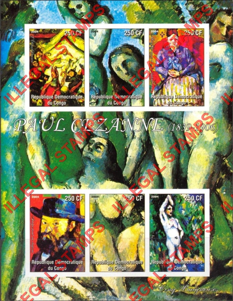 Congo Democratic Republic 2004 Paintings Paul Cezanne Illegal Stamp Souvenir Sheet of 6