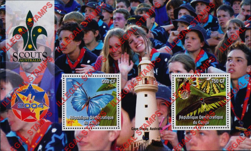 Congo Democratic Republic 2004 Scouts Australian Jamboree and Butterflies Illegal Stamp Souvenir Sheet of 2