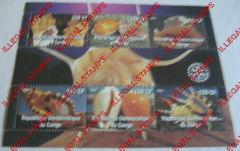 Congo Democratic Republic 2004 Seashells with Rotary Emblem Illegal Stamp Souvenir Sheet of 6
