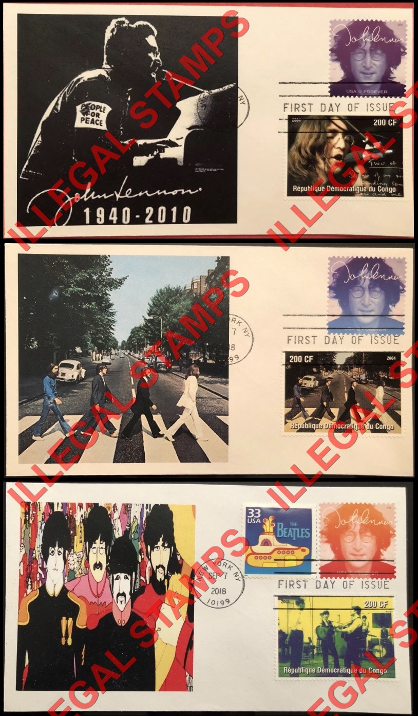 Congo Democratic Republic 2004 The Beatles Illegal Souvenir Sheet Stamps on U.S. 2018 Beatles John Lennon Stamp First Day Covers