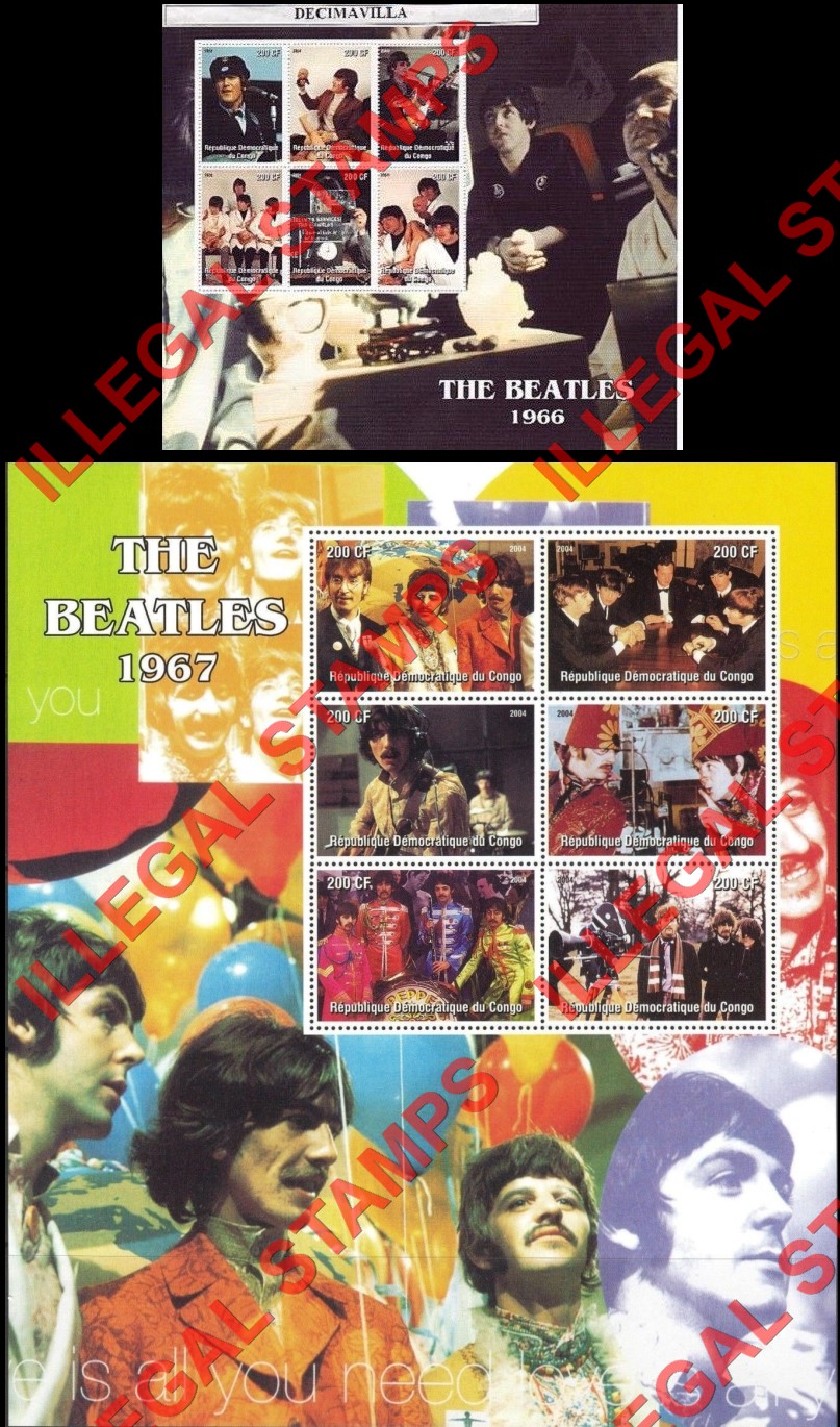 Congo Democratic Republic 2004 The Beatles Illegal Stamp Souvenir Sheets of 6 (Part 3)