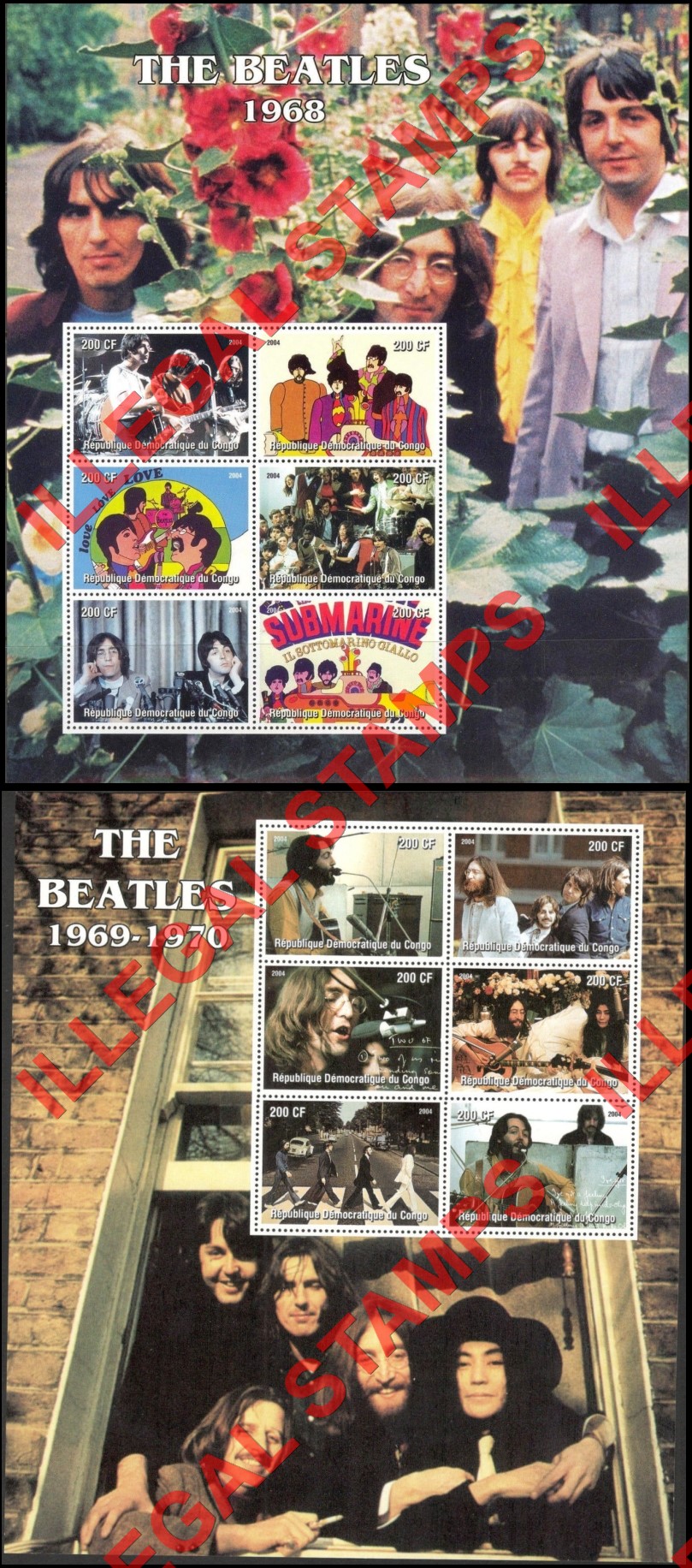 Congo Democratic Republic 2004 The Beatles Illegal Stamp Souvenir Sheets of 6 (Part 4)