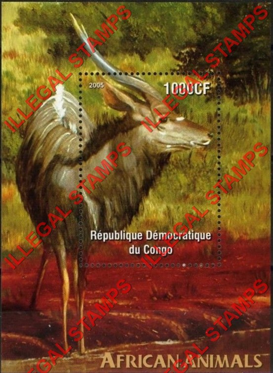 Congo Democratic Republic 2005 African Animals Illegal Stamp Souvenir Sheet of 1