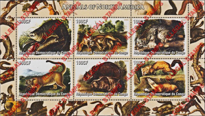 Congo Democratic Republic 2005 Animals of North America Illegal Stamp Souvenir Sheet of 6