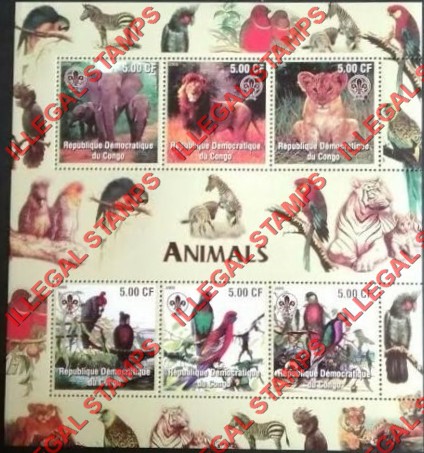 Congo Democratic Republic 2005 Animals Illegal Stamp Souvenir Sheet of 6