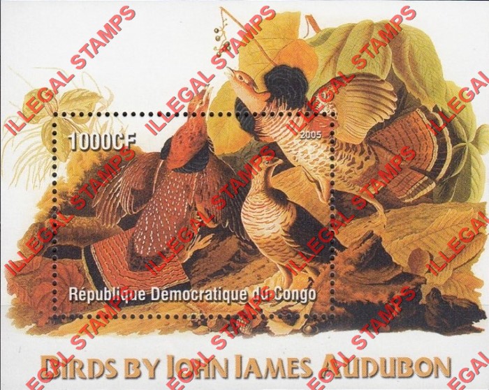 Congo Democratic Republic 2005 Birds by John James Audubon Illegal Stamp Souvenir Sheet of 1