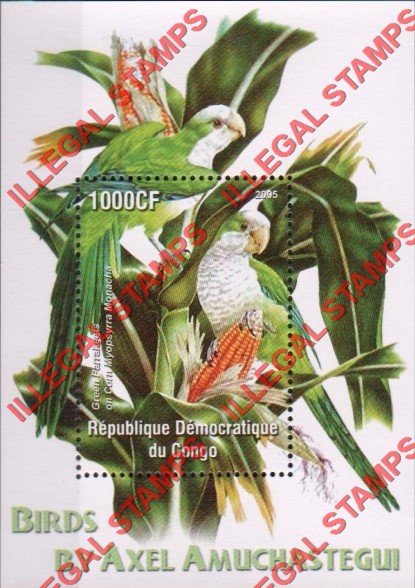 Congo Democratic Republic 2005 Birds by Axel Amuchastegui Illegal Stamp Souvenir Sheet of 1