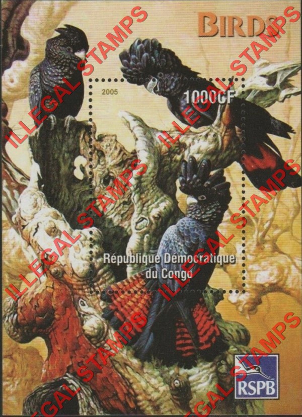 Congo Democratic Republic 2005 Birds RSPB (The Royal Society for the Protection of Birds) Illegal Stamp Souvenir Sheet of 1