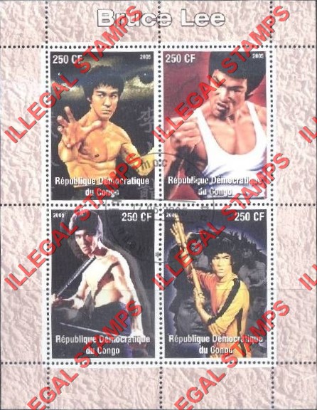 Congo Democratic Republic 2005 Bruce Lee Illegal Stamp Souvenir Sheet of 4
