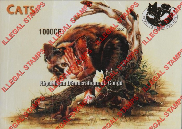 Congo Democratic Republic 2005 Cats Animal Protection Trust Illegal Stamp Souvenir Sheet of 1