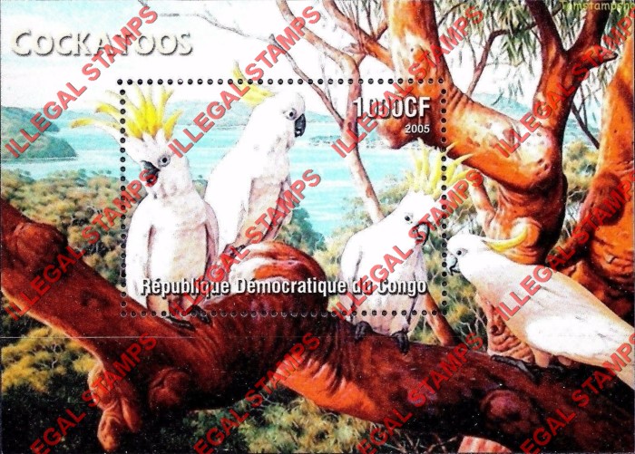 Congo Democratic Republic 2005 Cockatoos Illegal Stamp Souvenir Sheet of 1