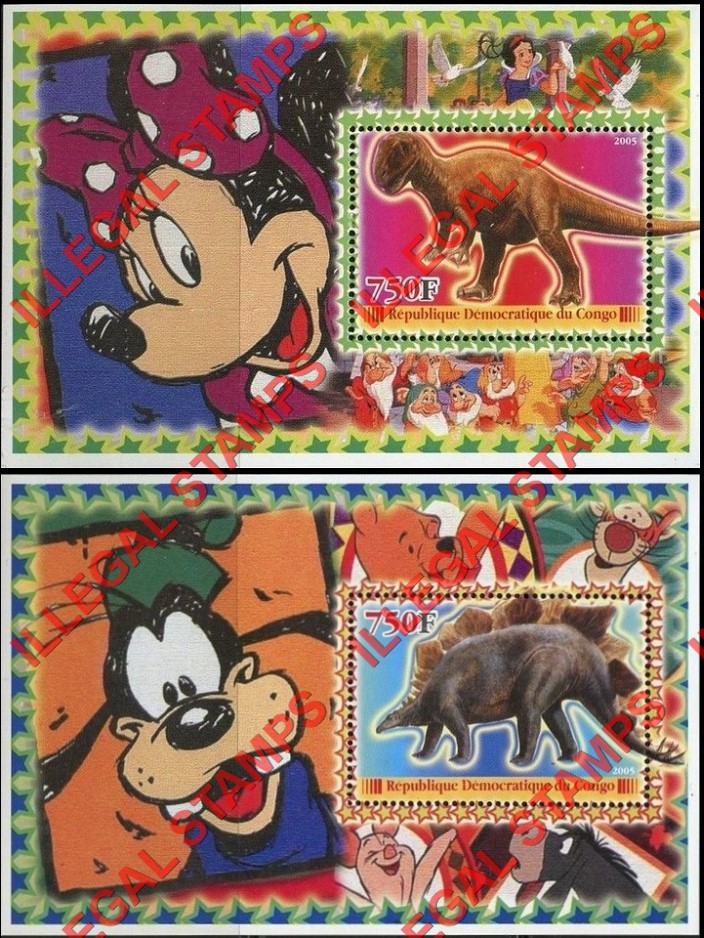 Congo Democratic Republic 2005 Disney Dinosaurs Illegal Stamp Souvenir Sheets of 1 (Part 1)