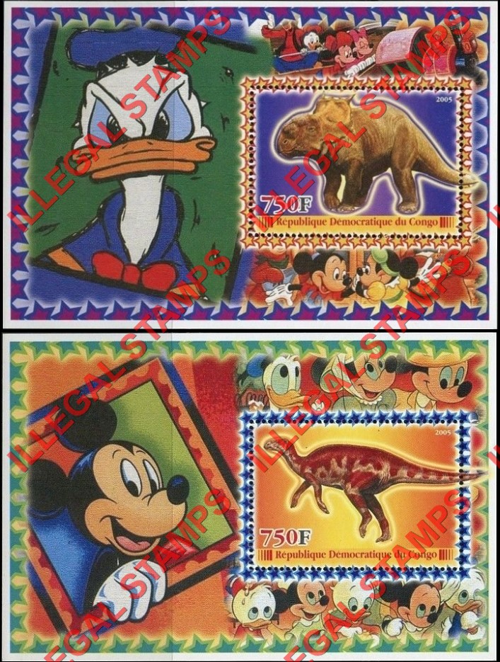 Congo Democratic Republic 2005 Disney Dinosaurs Illegal Stamp Souvenir Sheets of 1 (Part 2)
