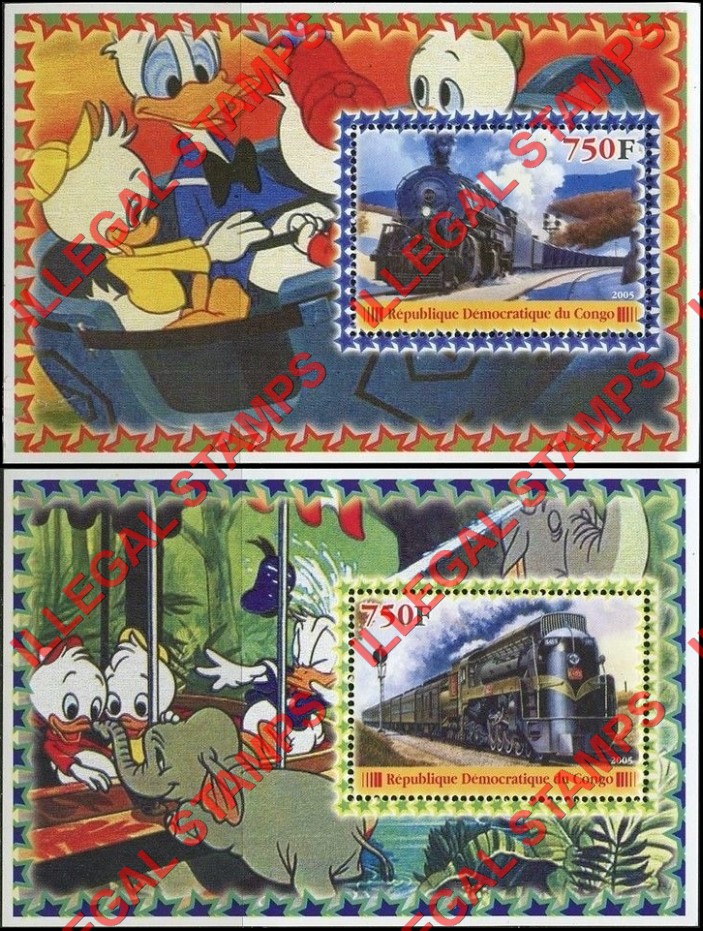Congo Democratic Republic 2005 Disney Trains Illegal Stamp Souvenir Sheets of 1 (Part 1)